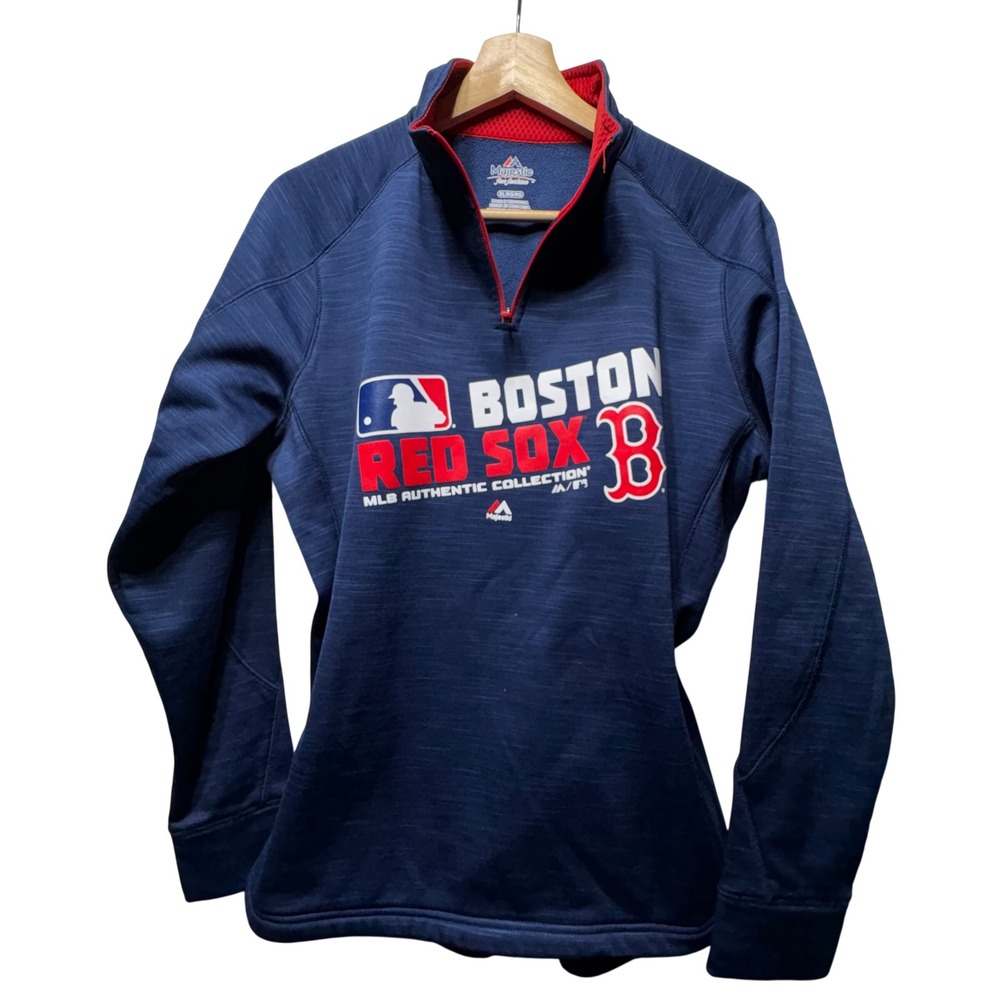 Majestic Boston Red Sox MLB Pullover Mens XL Navy Blue Fleece Quarter Zip Jacket